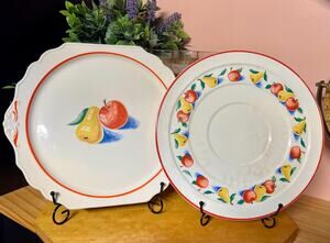 Vintage Harker Pottery Pie Plate & Cake Platter Lot - 2 Pcs Bakerite Hotoven
